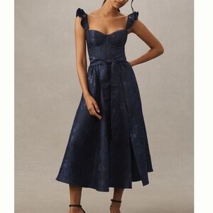 Navy V Chapman Vera Ruffle-Strap Corset Midi Dress